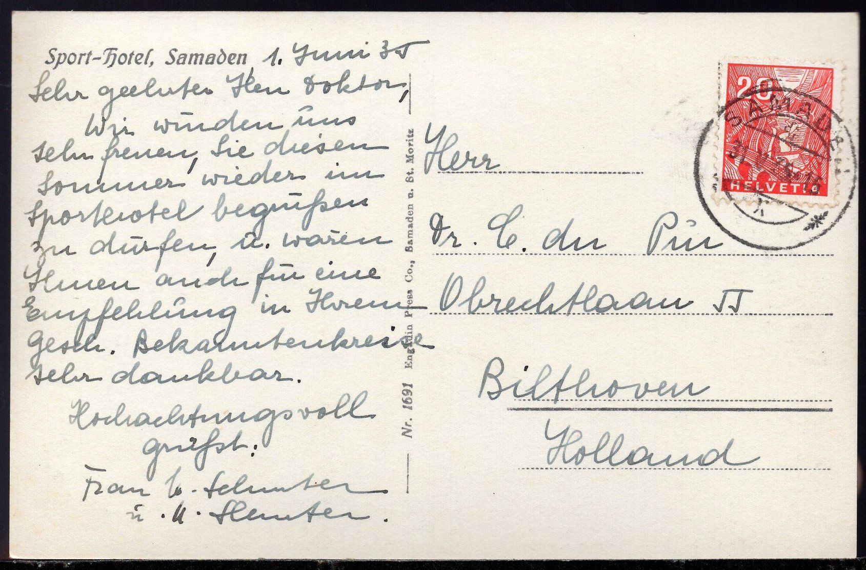 Cartes postales: Samaden Sport - Hotel   1935 – D'occasion à Aarau par kufi44 1