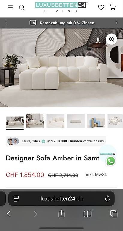 Divani: Wolken Designer Sofa Samt weiss/creme – Usato da Wahlen b. Laufen venduto da luunis 3