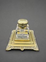 Victorian Inkwell with Brass and Glass Details