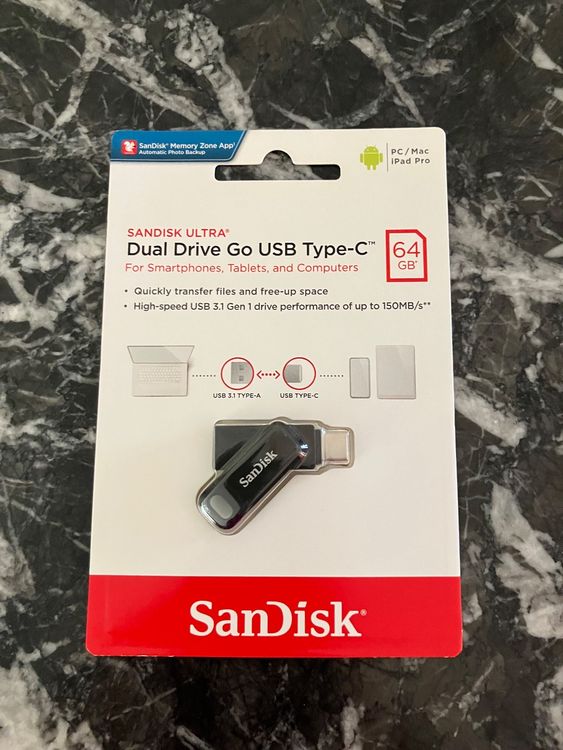 SanDisk USB-Stick Ultra Dual Drive, Type-C, 64 GB, USB 3.1 (Neu und ...
