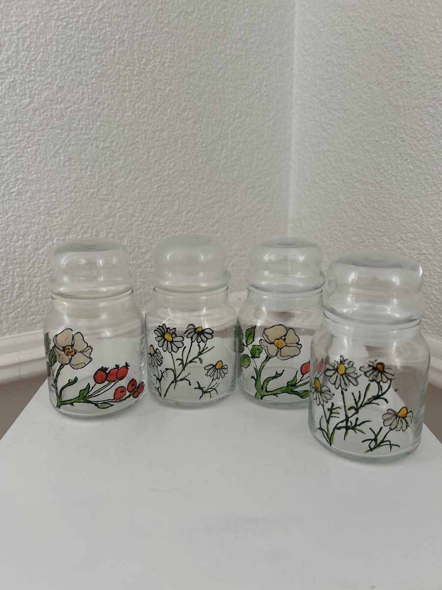 Tutte le decorazioni: 4 Vorratsgläser mit Blumenmuster, Glas – Usato da Rapperswil SG venduto da lilkate