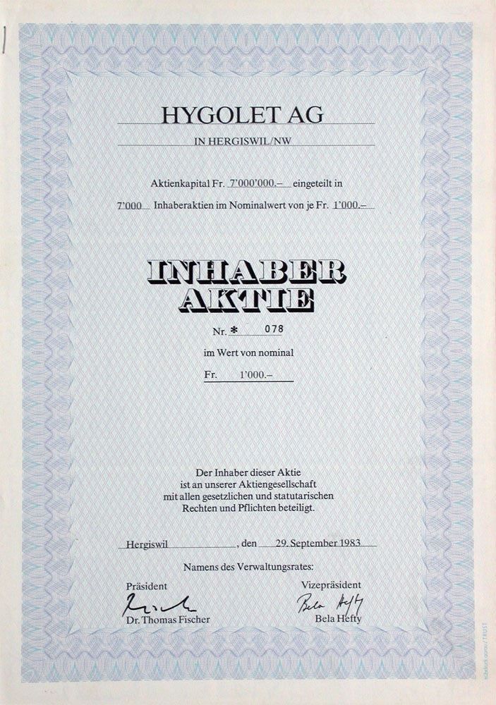 Documents: Hygolet AG Hergiswil - 1983 – D'occasion à Solothurn par Sgasche