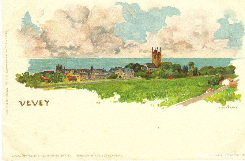 Cartoline postali: Vevey - Litho Aquarell + c1900 – Usato da Emmenbrücke venduto da teestube