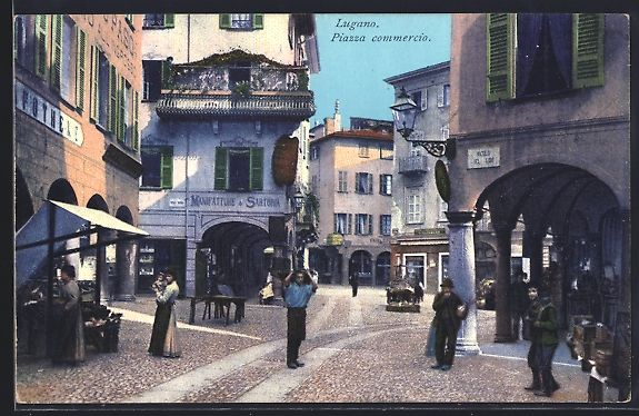 Ansichtskarten: Lugano, Piazza commercia e Manifatture,  – Gebraucht aus Berlin von bartko-reher