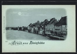 Mondschein-AK Rheinfelden, Panorama vom 