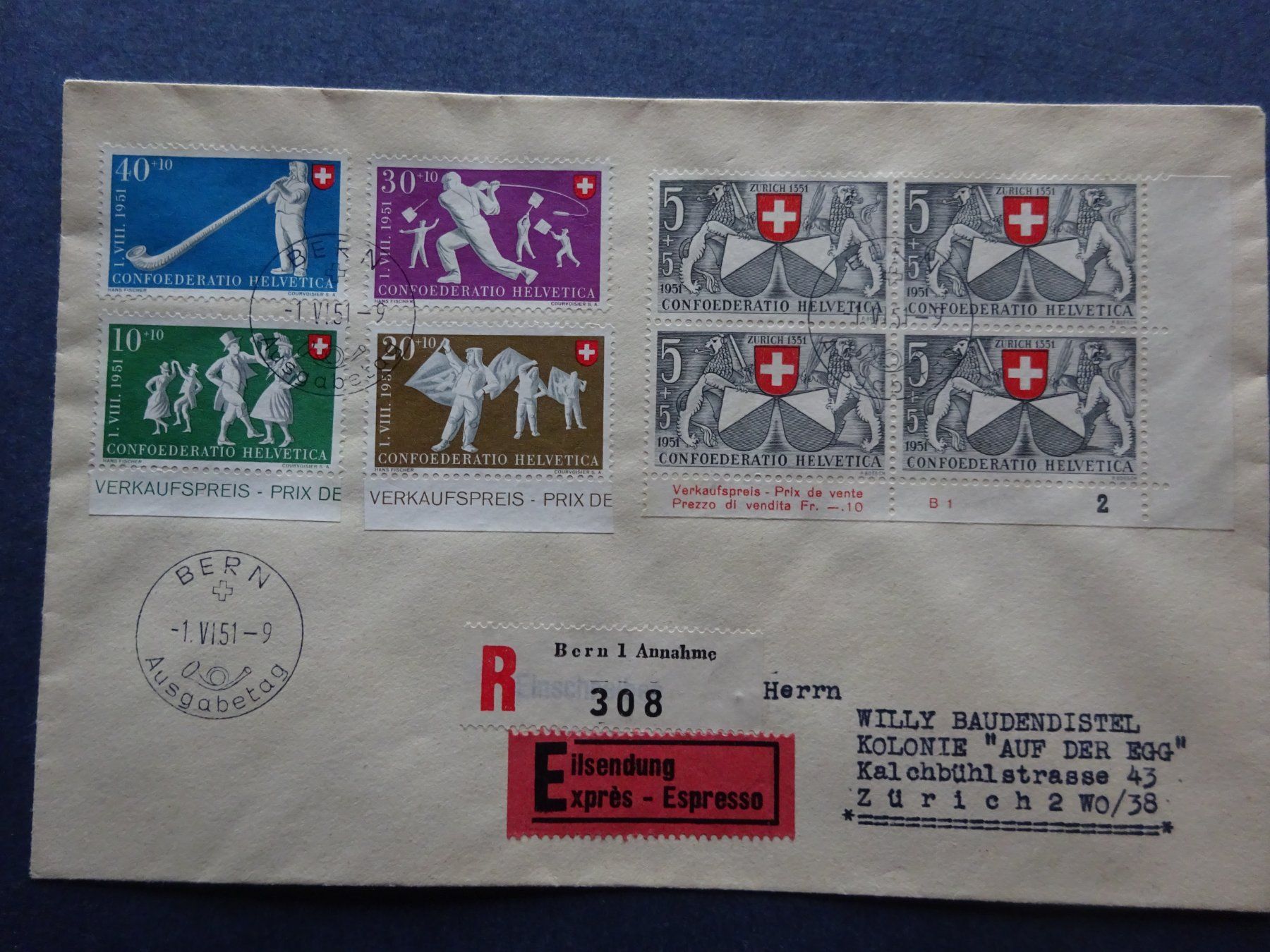 Tutti i francobolli: 1951 Pro Patria FDC – Usato da Appenzell-Steinegg venduto da adi1975 5
