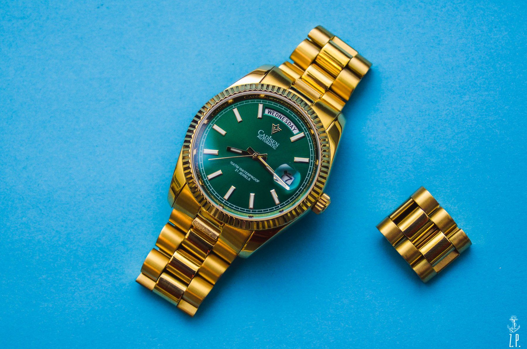 cadisen-day-date-gold-with-green-dial-automatic-herren-uhr-gebraucht