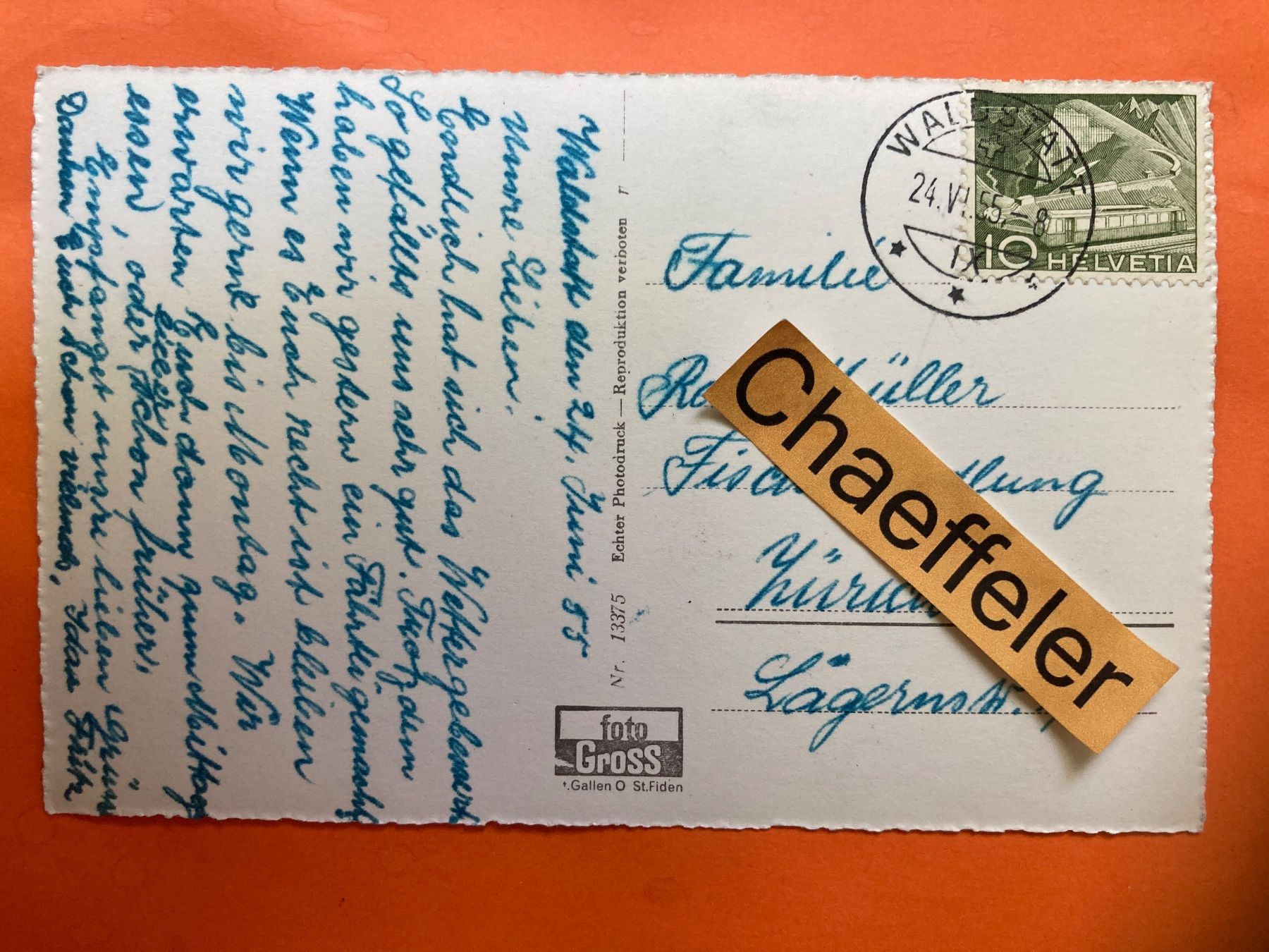 Cartoline postali: 1955 Waldstatt (App.) mit Säntis – Usato da Zürich venduto da Chaeffeler 1
