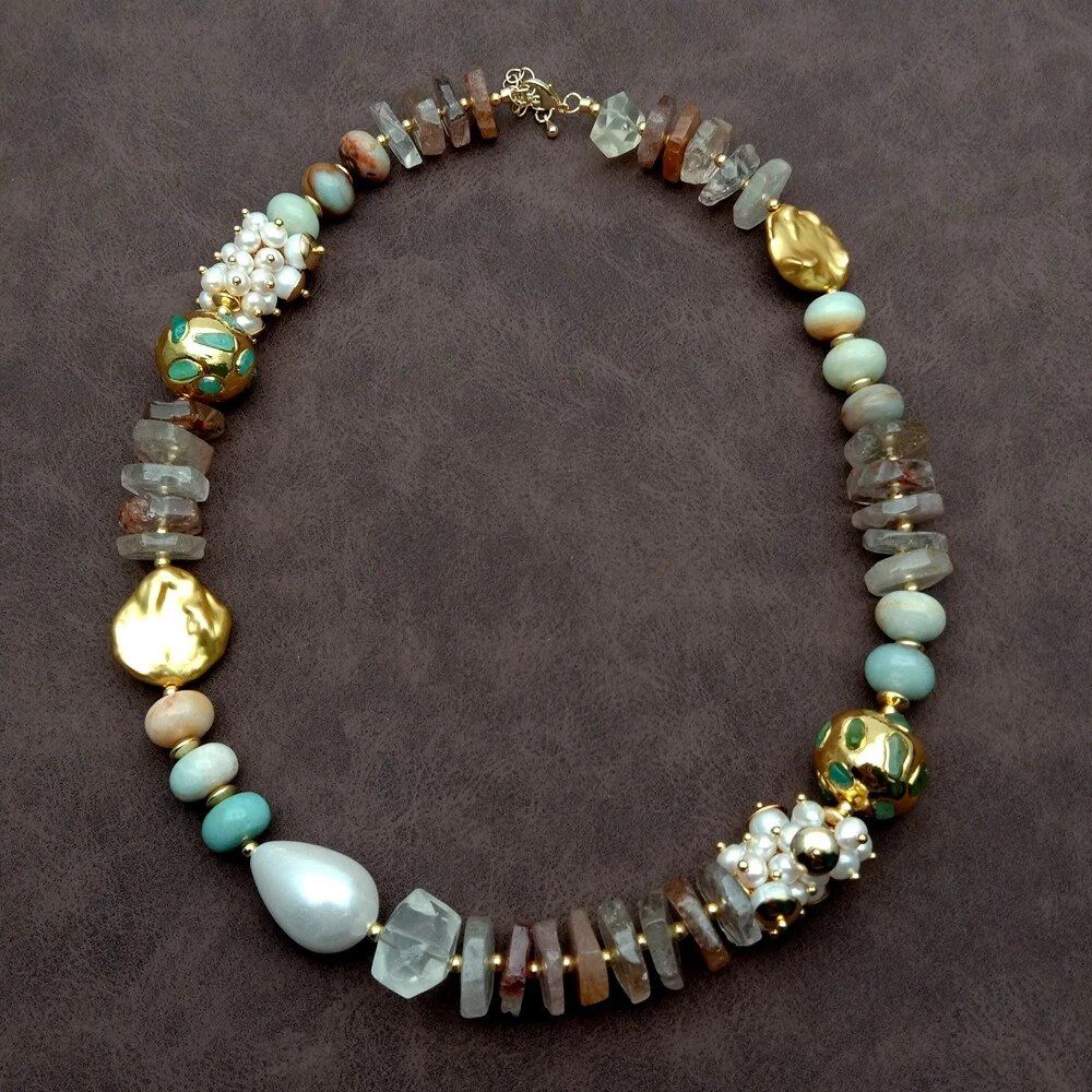 Catenine: Design Amazonit Quarz Perlen Halskette Collier Perle Quartz – Nuovo (secondo la descrizione) da Prilly venduto da ilyria73 5