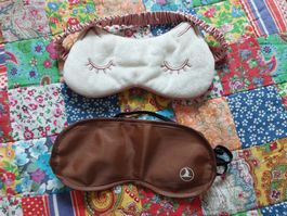2 Schlafmasken Kätzchen aus Satin rosa mit Stickerei / braun