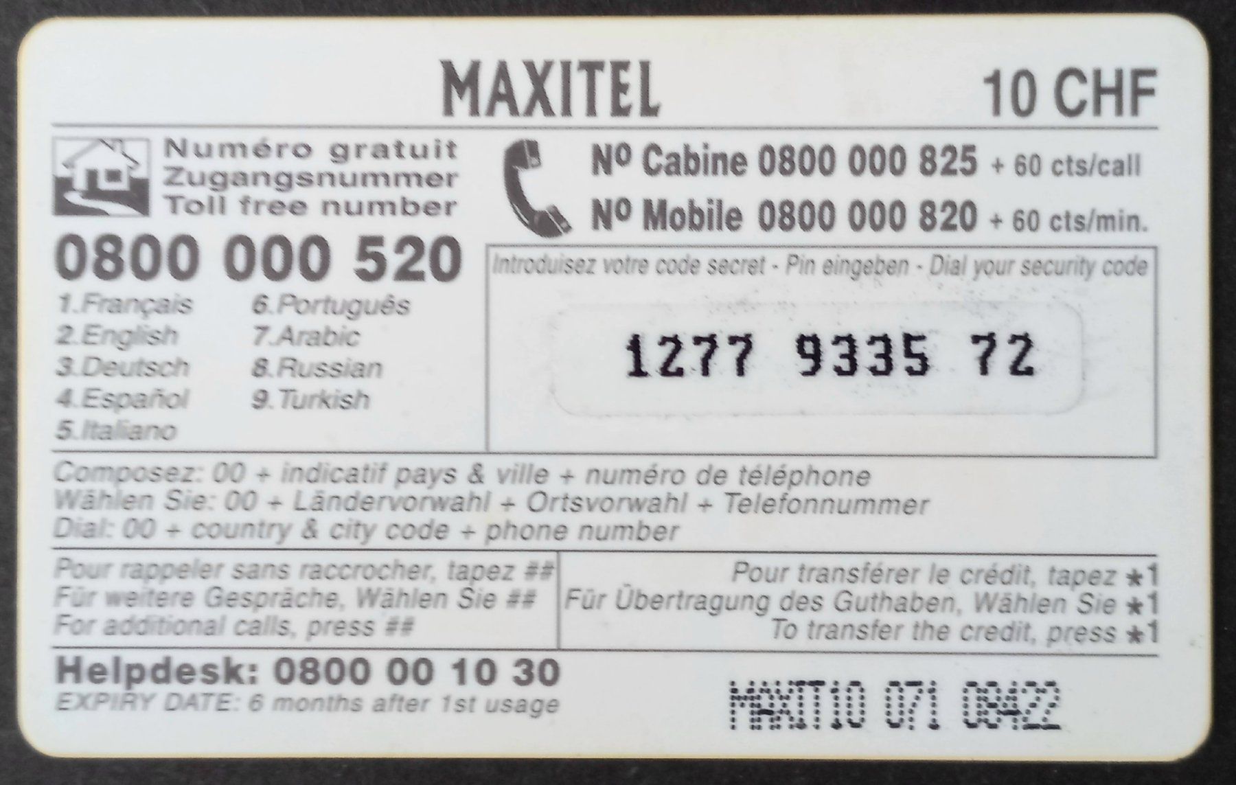 Schede telefoniche: Taxcard Phonecard - Maxitel - CH – Usato da Niederuzwil venduto da lubimaja 1