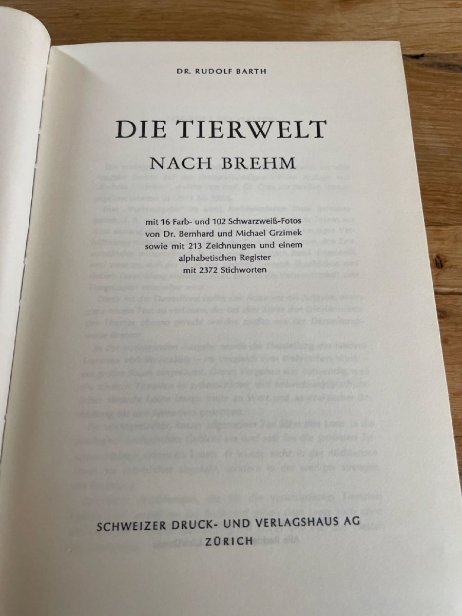 Libri: Die Tierwelt nach Brehm - Dr. Rudolf Barth – Usato da Winterthur venduto da cheerio97 3