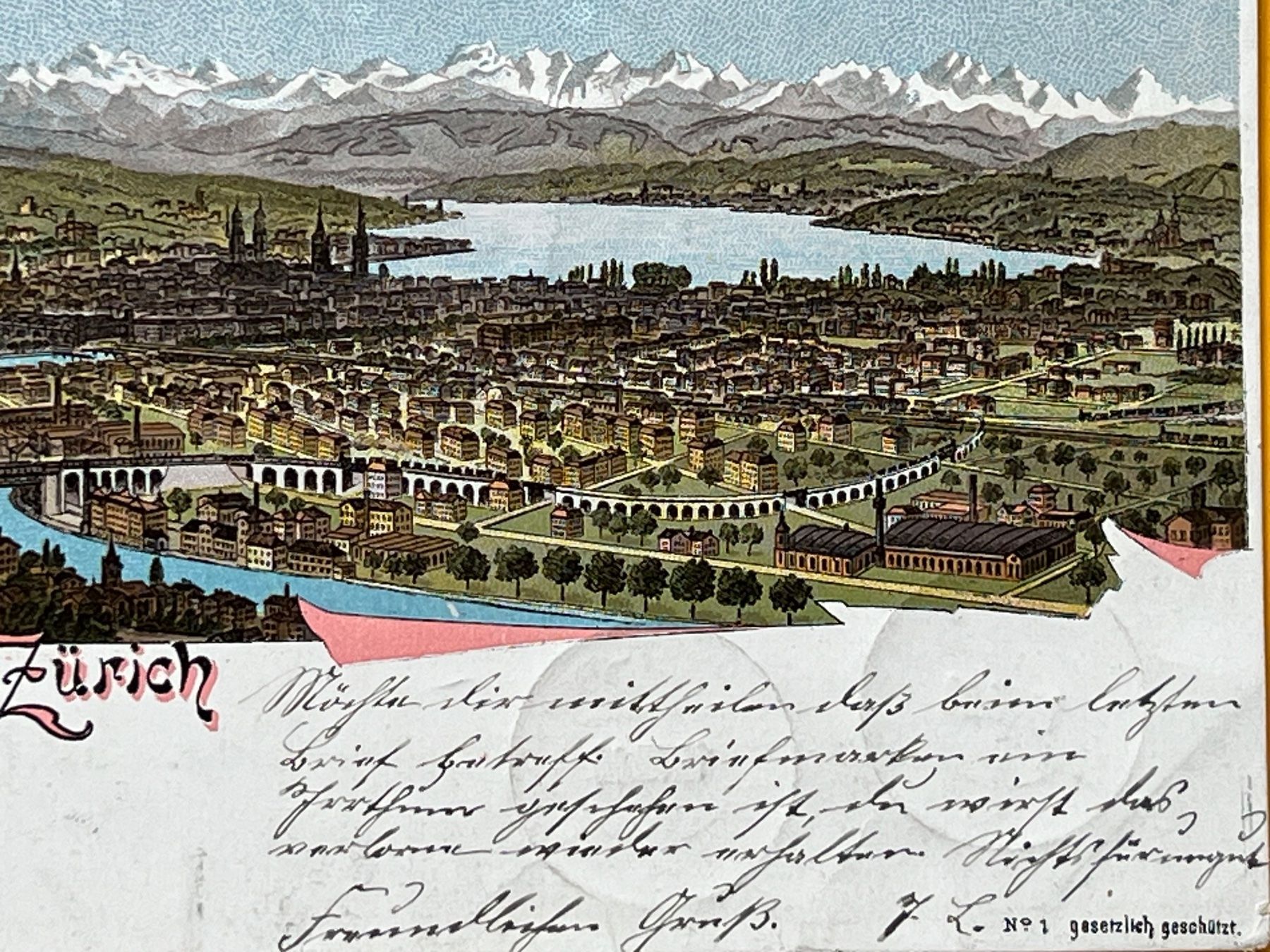 Grafica & Litografie: Gruss aus Zürich Litho Schlumpf Winterthur 1899 – Usato da Adliswil venduto da buch_und_kunst 2