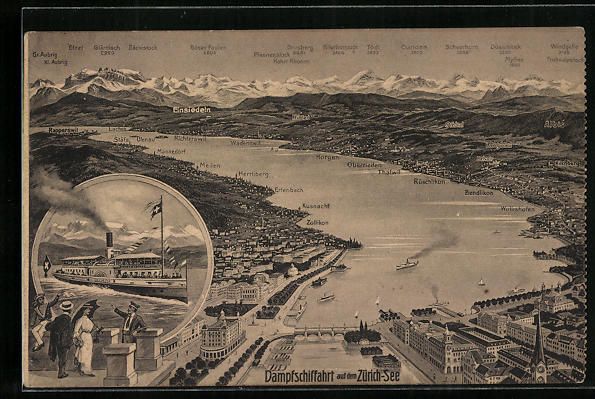 Cartoline postali: Dampfschiffahrt auf dem Zürichsee, Damp – Usato da Berlin venduto da bartko-reher