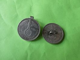 Dt. Reich 1937/1939, 2 Reichsmark Silber  - Manchettenknöpfe