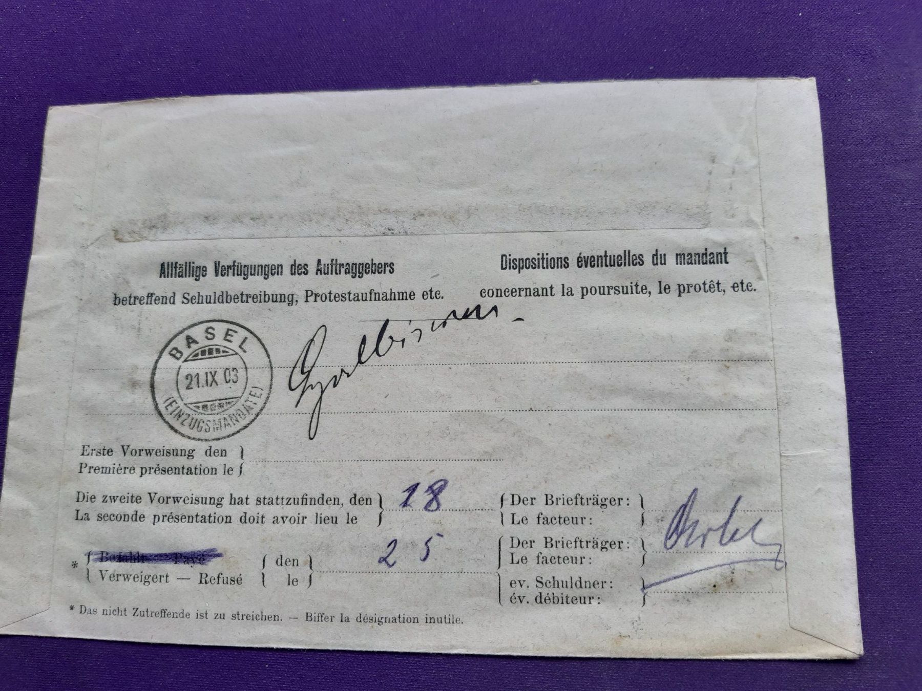 Tutti i francobolli: Internes Einzugsmandat, eingeschrieben, 1903 Gontenswil – Usato da Wangs venduto da weisstannen01 2