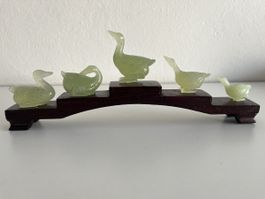 Vintage Enten-Set aus Serpentin / China-Jade
