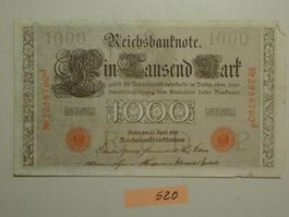 Dt. Reich Reichsbanknote 1000Mark 21.April 1910