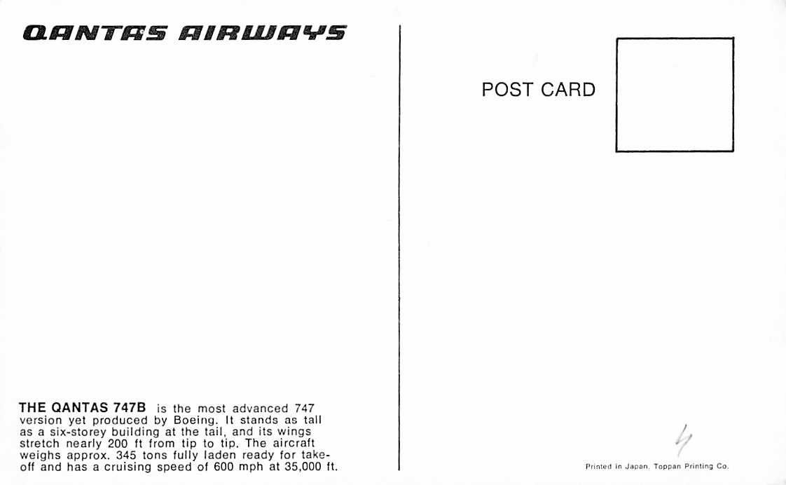 Ansichtskarten: Schöne Ansichtkarte Aviatik QUANTAS 747B – Gebraucht aus Lufingen von philatelieshop 1