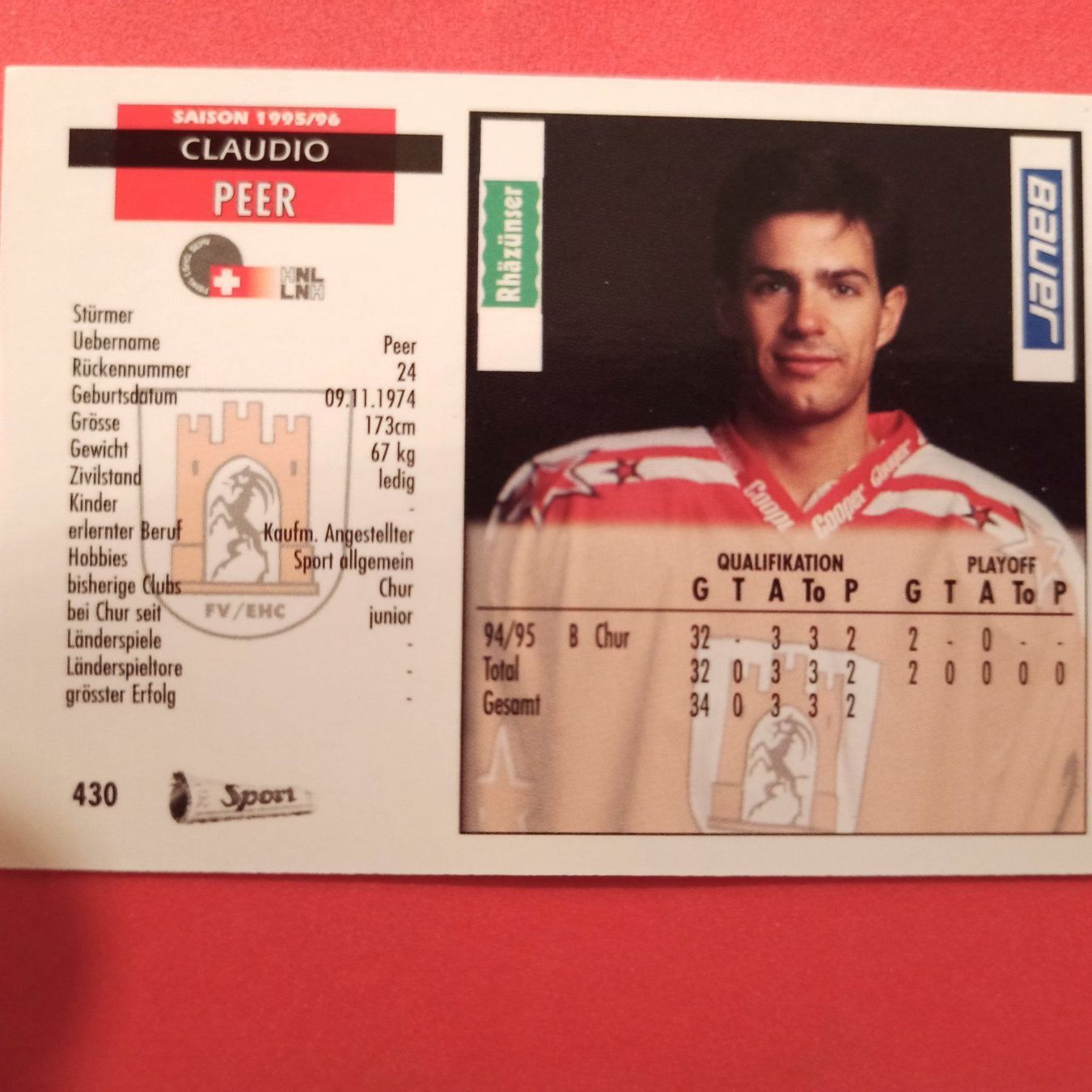 Carte collezionabili: Claudio Peer - EHC CHUR - 1995/96 – Usato da Dübendorf venduto da kb86_MOVIE 1