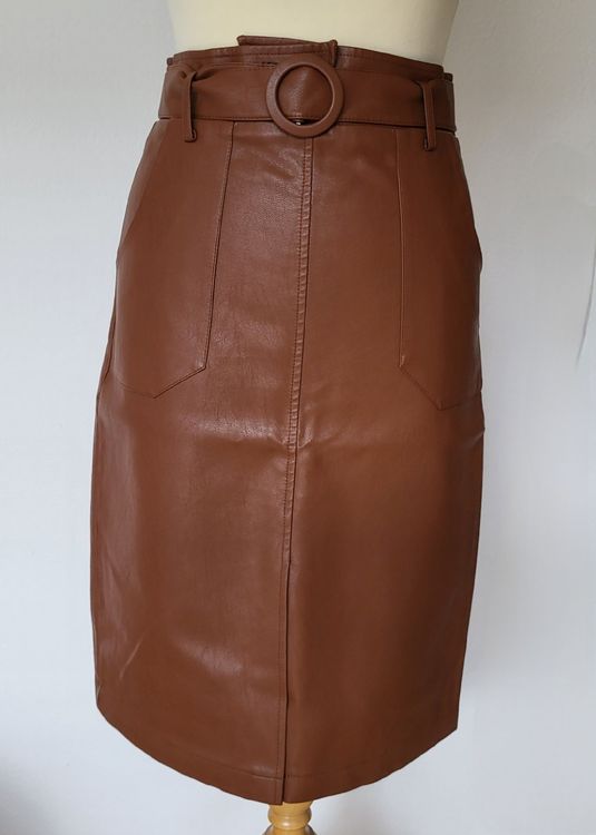 Veste Femme Marron Effet Cuir Écologique - Capuche - Neuf Avec Étiquettes