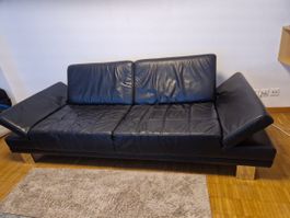 Schwarzes Echt-Ledersofa Set (3er und 2er).