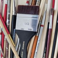 Künstlerbedarf Set Farben Pinsel Papier gebraucht