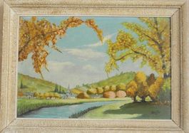 Italienisches Dorf am Fluss 1936 signiert Castellini