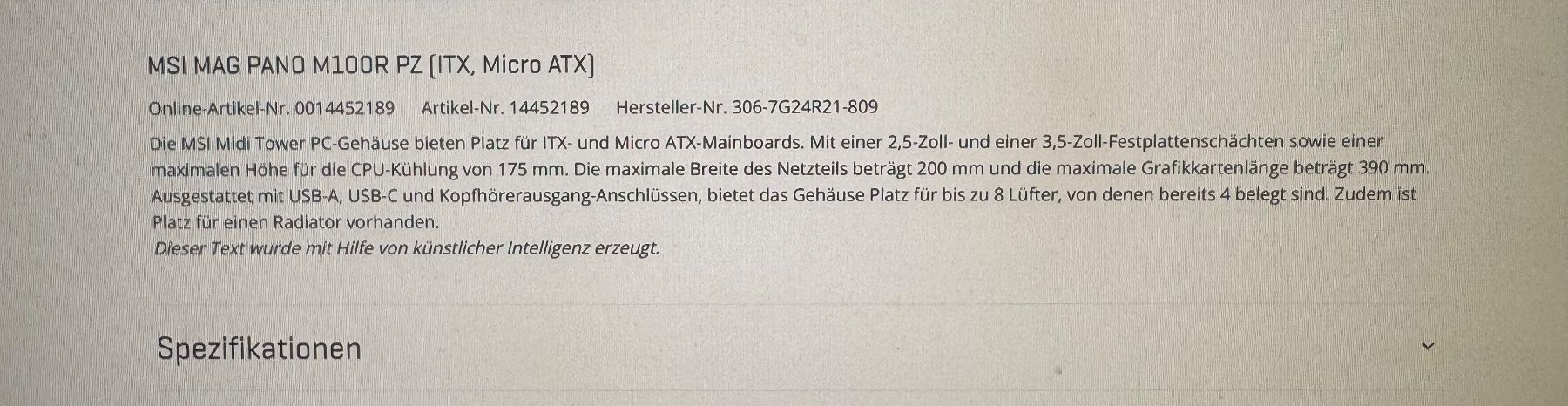 MSI Custodie: MSI MAG PANO M100R PZ – Nuovo (secondo la descrizione) da Rüti ZH venduto da Pathas 2