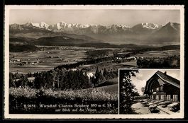 AK Belpberg, Gasthaus Chutzen mit Blick auf die Alpen