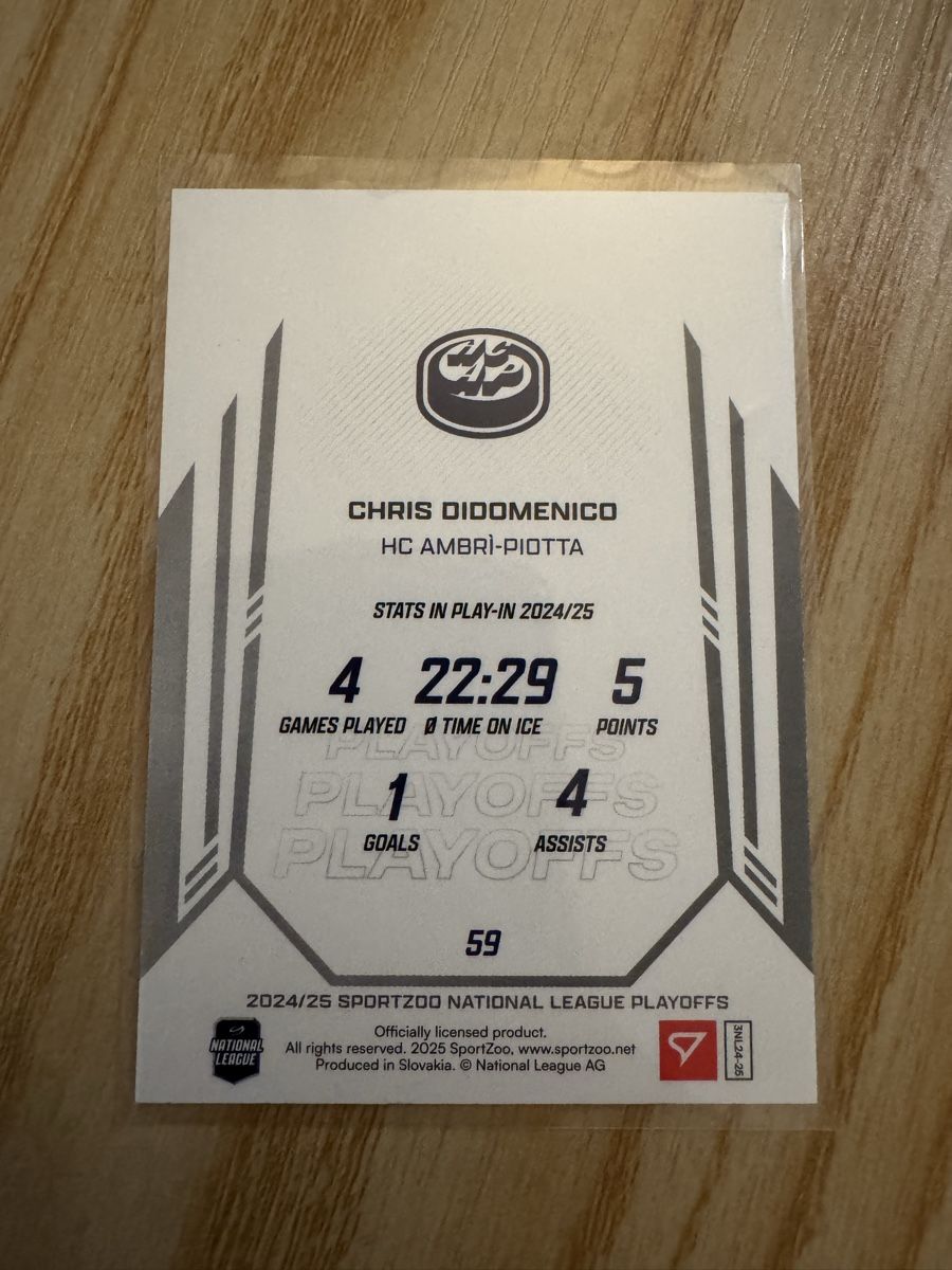 Sportzoo Carte collezionabili: Chris DiDomenico - Blue 08/30 - Playoff Series – Nuovo e nell'imballaggio originale da Bellinzona venduto da BipBipBoom 1