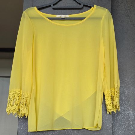 🐸 TRAUMHAFTE LEMON BLUSE S MIT GEHÄKELTEM ÄRMELABSCHLUSS