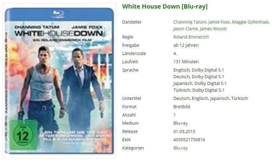 Tutti i DVDs: White House Down [Blu-ray] – Usato da Buchrain venduto da Sssschaller