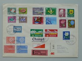 1959: Einmalige Massenfrankatur von ST.AUBIN mit 6 Sätzen !