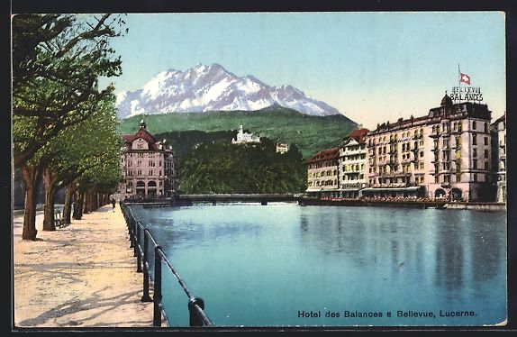 Cartoline postali: AK Luzern, Hotel des Balances, Bellevue – Usato da Berlin venduto da bartko-reher