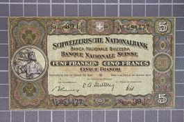 5 Franken Banknote "Tell" von 1949 (Stufe IV). Ab 1.--