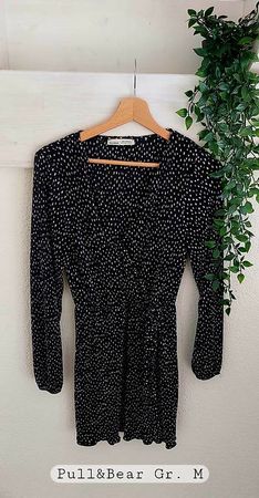 Langarmkleid, schwarz/weiss