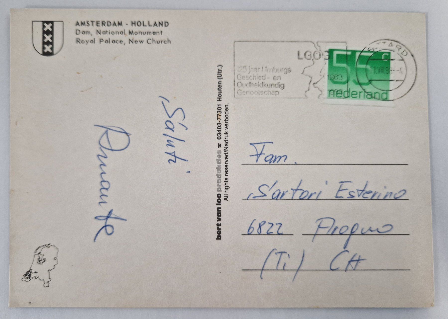 Cartoline postali: Amsterdam, Holland 1988 – Usato da Melchnau venduto da Fishel 1