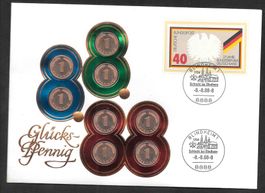 Münzbrief Deutschland 8888 Blindheim 8.8.88-8 mit 8 Pfennig