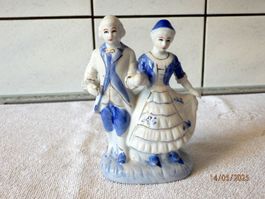 Porzellan, Senioren Tanzpaar, blauweiss Goldverzierung, 14cm