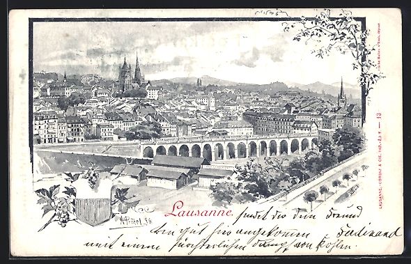 Cartoline postali: AK Lausanne, Gesamtansicht, 1899 – Usato da Berlin venduto da bartko-reher