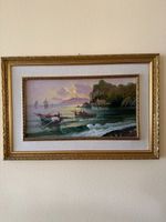 Peinture marine tableau à l'huile paysage Italie encadré ...