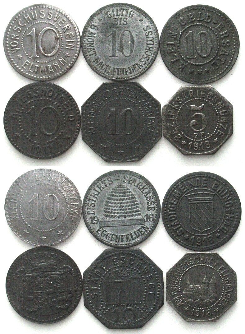 Tutti le monete: DEUTSCHE NOTMÜNZEN. 6 Münzen, Orte D & E – Usato da Riehen venduto da sesambestcoins2004