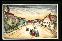 Riehen, Strassenpartie mit Kirche, 1923