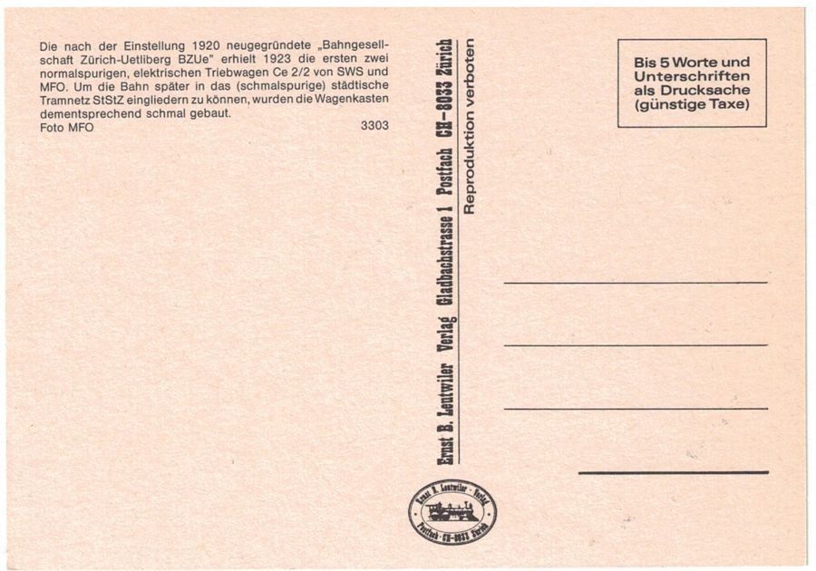 Cartoline postali: BZUe Elektrischer Triebwagen Ce 2/2 – Usato da Frauenfeld venduto da POML 1
