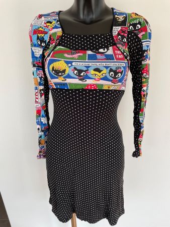 90er bedrucktes Kleid Pop Art Dots Marke Pussy Deluxe Gr. XS