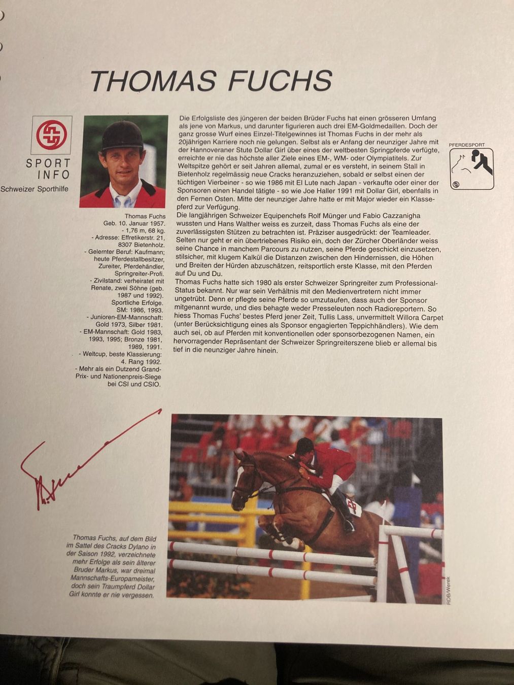 Autografi: Autogramm Thomas Fuchs Schweizer Olympiateilnehmer 1988 – Usato da Liestal venduto da schnueps