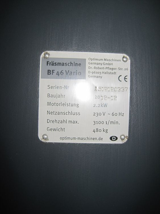 Stadelmann Bohr-Fräsmaschine Optimum BF 46 Vario 2012