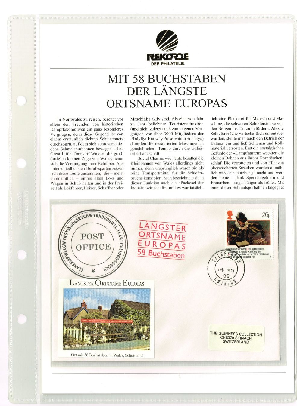 Alle Briefmarken: Mit 58 Buchstaben der Längste Ortsname Europas – Gebraucht aus Hombrechtikon von Fraese01