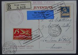 1. Luftpost Brugg-Yverdon 17.II.27 auf PJ-Karte